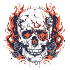 Art illustration skull with shading flame