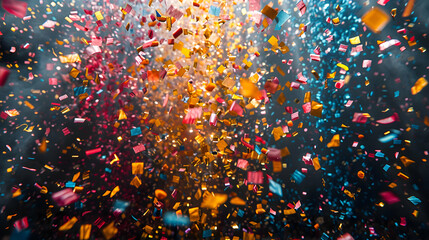 Vibrant confetti raining down on jubilant supporters, celebrating a goal with unbridled joy, captured in stunning detail by high-definition aerial photography