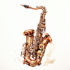 Naklejka premium Watercolor Saxophone, clipart Illustration, Generative Ai
