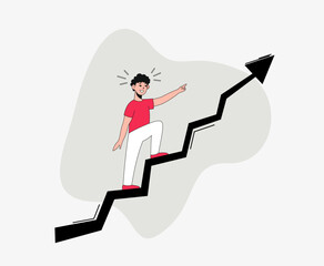 Career growth concept. Vector illustration of a man climbing the career ladder.