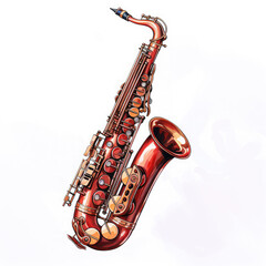 Watercolor Saxophone, clipart Illustration, Generative Ai