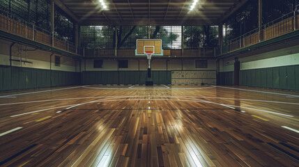 Empty basketball court floor