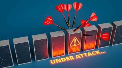 Concept of receiving ddos attack through internet. 3d rendering