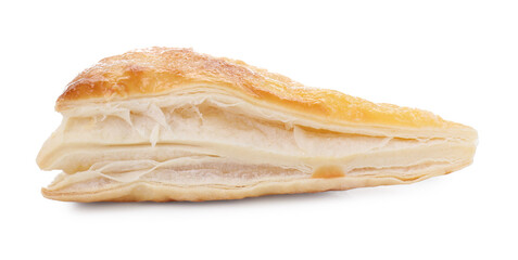 Puff pastry. One delicious fresh bun isolated on white