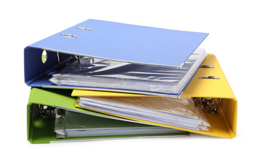 Many bright office folders isolated on white