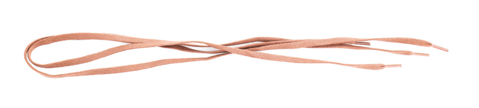 Light brown shoe laces isolated on white, top view
