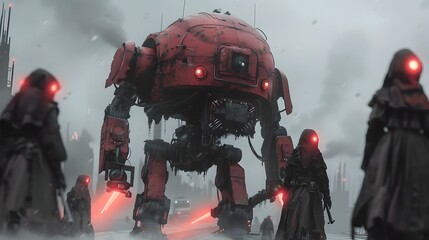 Rebels Fighting for Freedom in a Mechanized Dystopia - obrazy, fototapety, plakaty