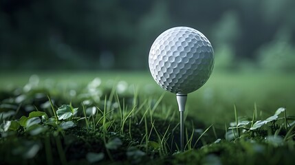 Stylish Golf Ball on Dark Tee: High Definition 3D Rendering