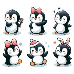 Penguin vector clip art set