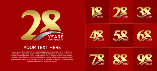 Set of Anniversary Logotype with silver swoosh, golden color can be use for special day celebration