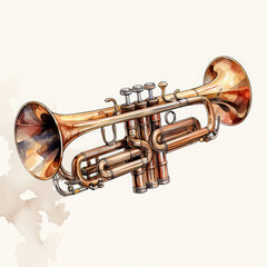 Naklejka premium Watercolor Trumpet, clipart Illustration, Generative Ai
