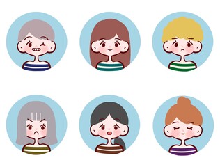色々な女性の表情のアイコンイラスト