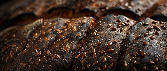 Artisan rye bread, caraway seeds, close view, dark crust, warm ambient light, sharp detail - obrazy, fototapety, plakaty