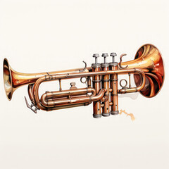 Naklejka premium Watercolor Trumpet, clipart Illustration, Generative Ai
