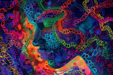 Psychedelic fractal artwork exhibiting a spectrum of rainbow colors, ideal for album covers, vibrant posters, or creative digital projects.