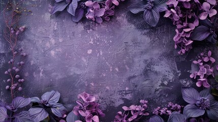Violet purple flower frame lovely grunge background, floral abstract backdrop.