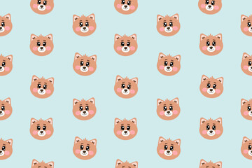 Fototapeta premium Seamless pattern with cute kawaii cat, kitty, kitten face or head for nursery, print or textile for kids on light blue background