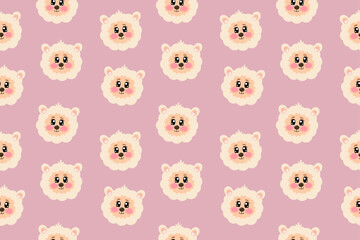 Kawaii alpaca, lamb, sheep seamless pattern for kids on pink powdery color isolated background. Flat cute wallpaper