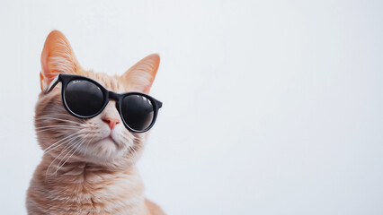 Cute ginger cat wearing sunglasses on white background with copy space. - Powered by Adobe