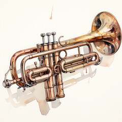 Watercolor Trumpet, clipart Illustration, Generative Ai