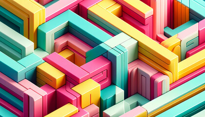 vibrant and colourful geometric sculpture, emphasizing the intricate details