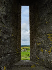 Looking through an ancient window at Ireland's landscape