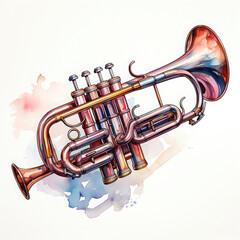 Watercolor Trumpet, clipart Illustration, Generative Ai