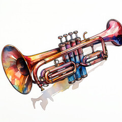 Watercolor Trumpet, clipart Illustration, Generative Ai