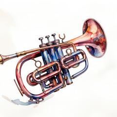 Watercolor Trumpet, clipart Illustration, Generative Ai