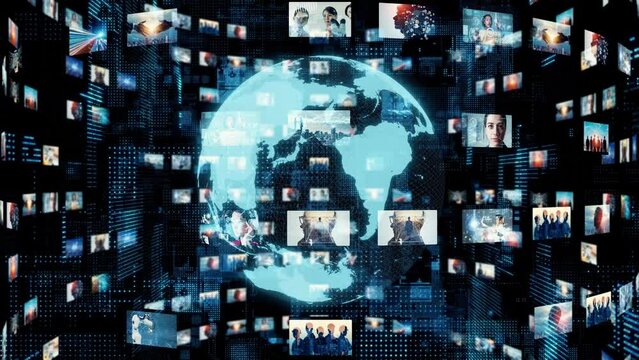 Global communication network concept. Internet movie. Video distribution service. Streaming video. 