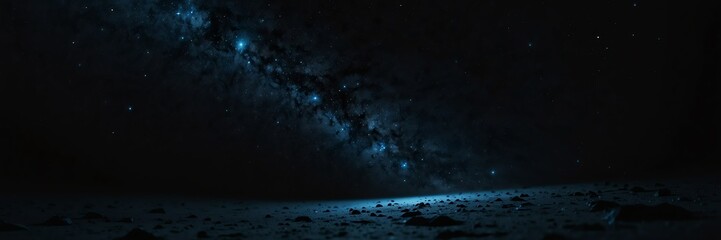blue stars on black empty space universe void panoramic wide angle view from Generative AI