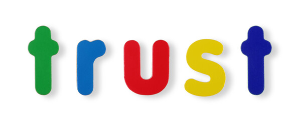 trust word in coloured magnetic letters