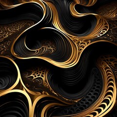 3D abstract wallpaper. Three-dimensional dark golden and black background. golden wallpaper. Black and gold background