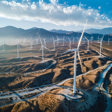 Wind turbines in a desert or climate change area