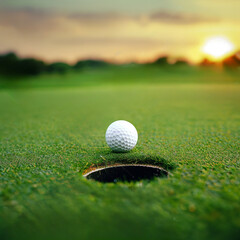 close up of a white golf ball, golf hole, course, greens, fairways, bunkers, sand traps, summer leisure