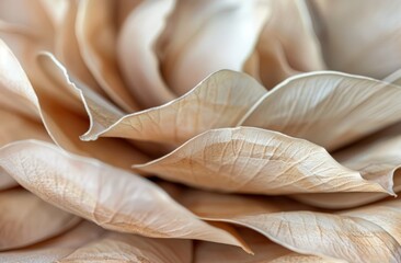 Beige Aesthetic Dried Leaves Delicate Background. Soft Wallpaper Texture of Transparent Macro Paper Leaves.