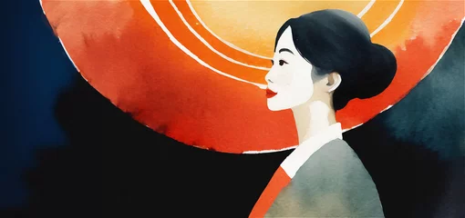 Foto op Plexiglas 和を感じる水彩で描かれた女性の横顔 © sima-box