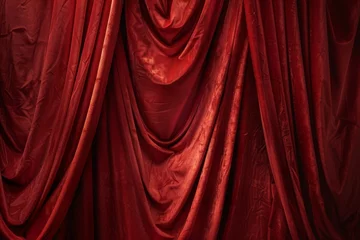Fototapeten Elegant red velvet fabric draped luxuriously, rich texture for theater, fashion, or luxe design concepts, with deep color and dramatic folds.   © Kishore Newton