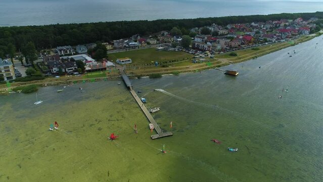 Molo Windsurfing In The Bay In Chalupy Zatoka Pucka Aerial View Poland