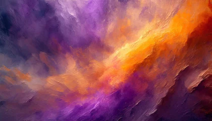 Foto op Plexiglas Vibrant mix of purple, orange, and yellow hues create an abstract, cloud-like painting © homydesign