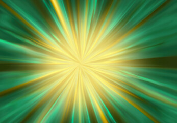 Green yellow abstract background with explosion rays. Light shining starburst sky star. Wallpaper. Creative abstract emerald green yellow background with beams.