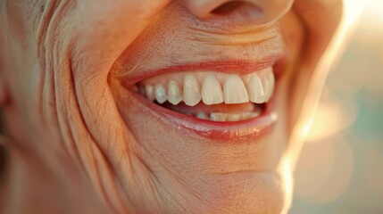 Laugh lines around a womans mouth a symbol of the joy and positivity that she carries with her through the years. .