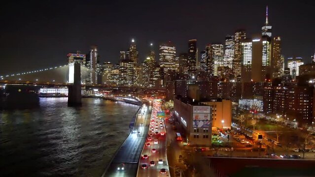 Lower Manhattan, World Trade Center, Brooklyn Bridge,FDR from Manhattan Bridge View. Panasonic Lumix DMC G-85 4K/30