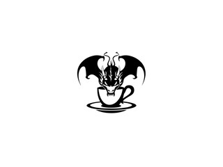 Whimsical Dragon in Teacup Vector Illustration. Playful Black and White Image, Logo Possibilities. Generative AI.