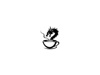 Whimsical Dragon in Teacup Vector Illustration. Playful Black and White Image, Logo, Tattoo, Icon  Possibilities. Generative AI.