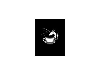 Whimsical Dragon in Teacup Vector Illustration. Playful Black and White Image, Logo Possibilities. Generative AI.