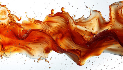 shot of a glossy caramel wave, delicious and photorealistic, floating on a transparent background