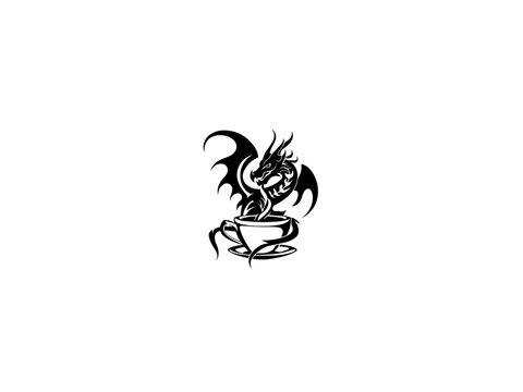 Whimsical Dragon in Teacup Vector Illustration. Playful Black and White Image, Logo Possibilities. Generative AI.