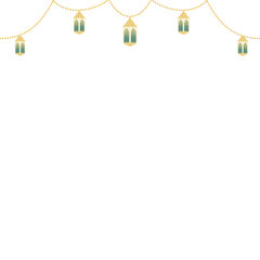 Oriental lamps. Arab lanterns hang on gold chains. Isolated realistic decorative lighting. Ramadan vector banner. Illustration lantern and lamp light muslim