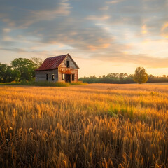 Serenity in Solitude: A Glimpse of the Rustic Countryside Basking in Sunset